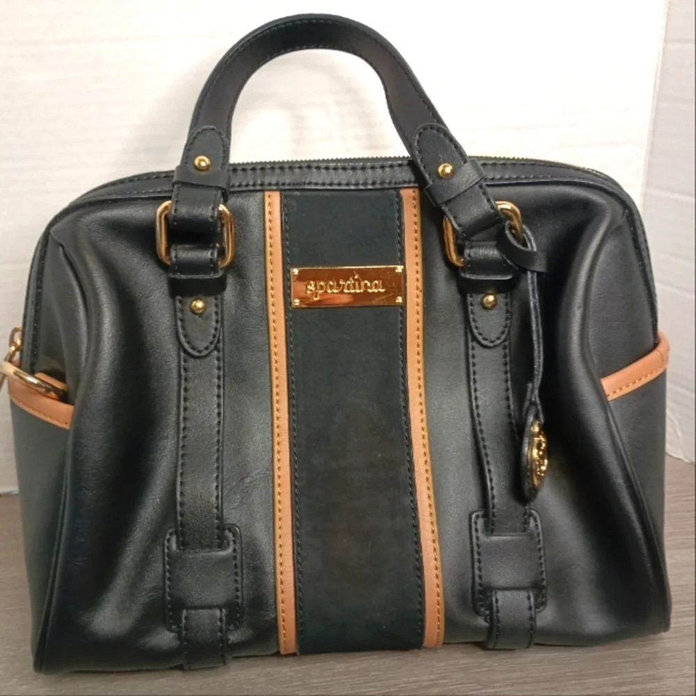 Spartina 449 daufuskie island Black Hollecker Satchel Purse Nubuck Leather